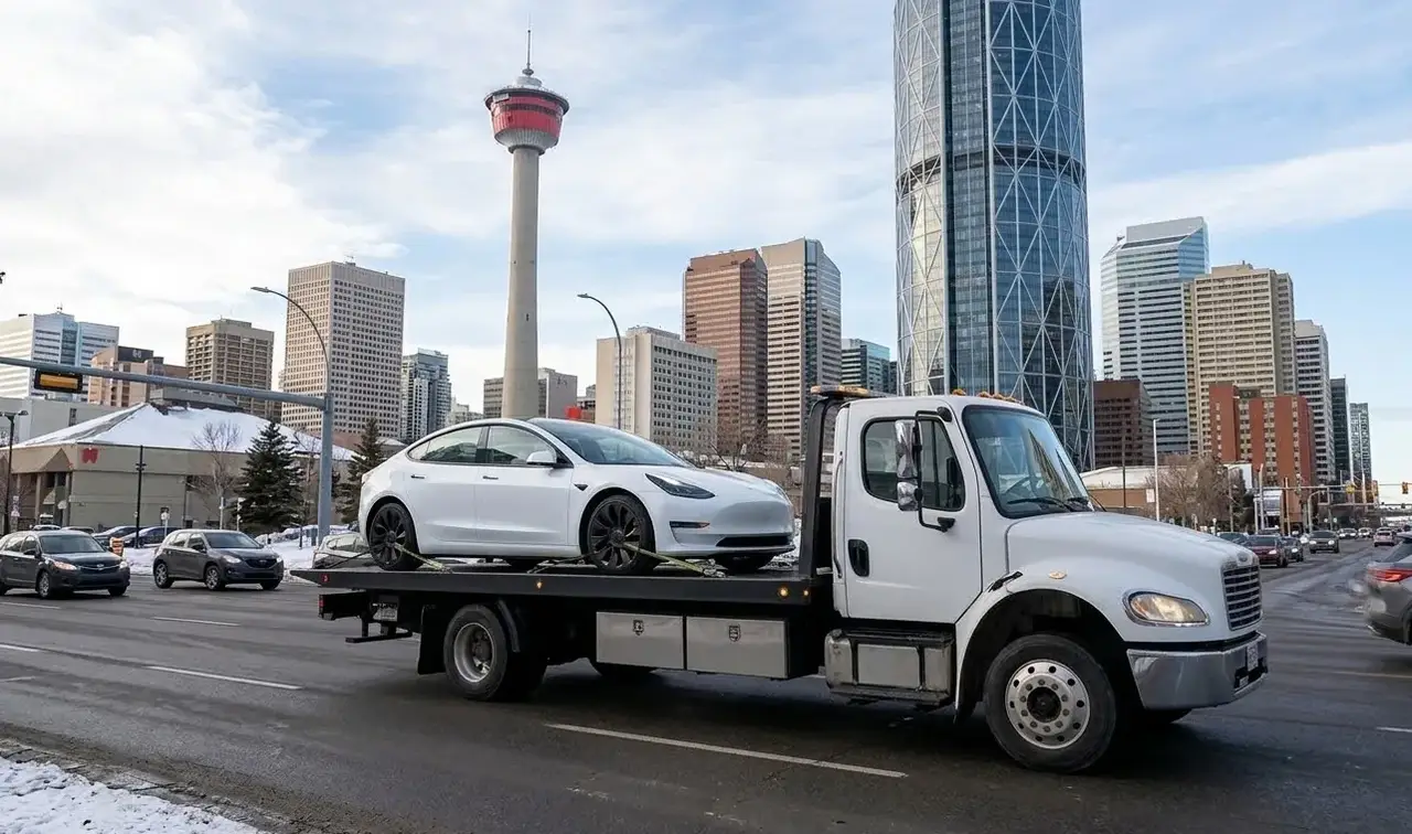 San Jose electric vehicle on flatbed transport